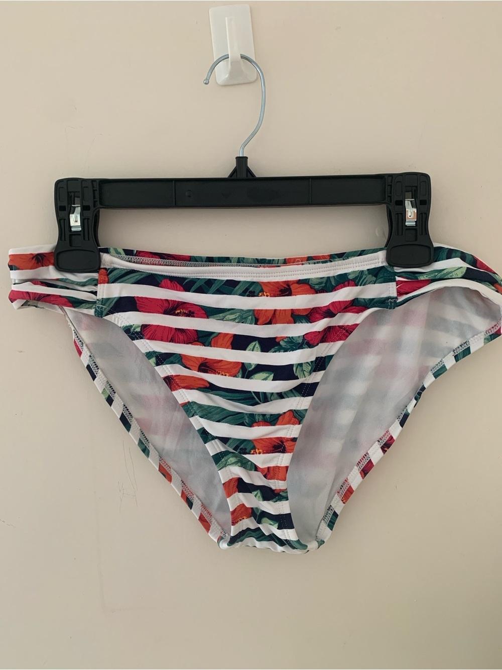 Tommy Bahama Navy, White & Green Floral Stripe Bikini Bottoms